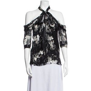 Erdem Silk Floral Print Blouse Black Tops Size XS